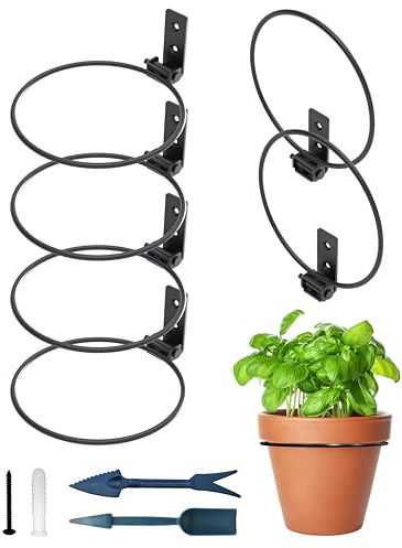 NACETURE Blumentopf-Ringhalterung, Wandhalterung, faltbar, robust, rund, Metall, Pflanzen-Aufhängung für Zaun, Innen- und Außenbereich, ca. 15 cm, 6 Stück