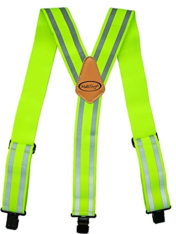 MELOTOUGH Verktygsbälteshängslen reflekterande säkerhetshängslen med helt elastiska 5 cm breda Y-rygg slitstarka hängslen, Limegrönt, one size fits most