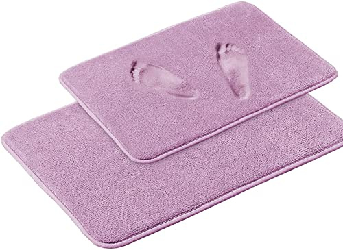 Badezimmerteppich Set 2 teilig Pflegeleichte Badematte Memoryschaum, Extrem Saugfähiger Badteppich Duschvorleger Badvorleger rutschfest Waschbar, Bad Teppich Badezimmer (Lila,50x80cm + 43x60cm)