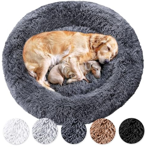 Wahre Tierliebe Hundebett Donut - Das Original - waschbar [XS, 60cm, dunkelgrau] Hundekissen, Hundekorb, Flauschiges Hundebett für große, mittelgroße & kleine Hunde
