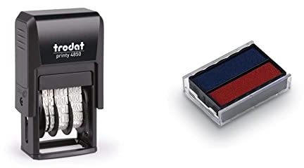 Tampon dateur Trodat Printy 4850L2 PAYÉ LE - Encrage automatique rechargeable - Encre de couleur bleu et rouge 25 x 11 mm & Pack de 2 Cassettes d'Encrage 6/4850/2 Bleu/Rouge