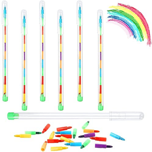 Catelves 6 Stück Wachsmalstifte, Stapelbare, Spitzen Kreide Buntstifte Kindergeburtstag Mitgebsel set für Kinder Malerei Geschenk Büro Schulbedarf
