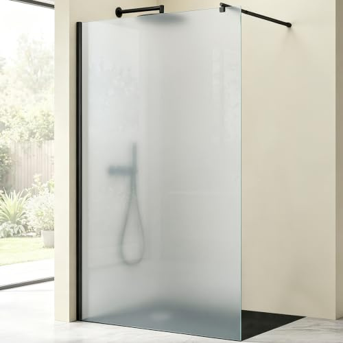 Mai & Mai Duschwand für Dusche Duschabtrennung 140x200cm Walk-In Dusche | Duschtrennwand Schwarz 10mm ESG-Sicherheitsglas NANO Glas Vollsatiniert BRAM1 Bremen02VS