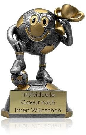 Pokal mit Gravur Wunschtext | Fußball Pokal | Pokale Kindergeburtstag | Pokal Lustig als Geschenk für Kinder, Frauen und Männer | Wanderpokal für Fußball | Fussball Mini Pokal Gold (Silbergrau)