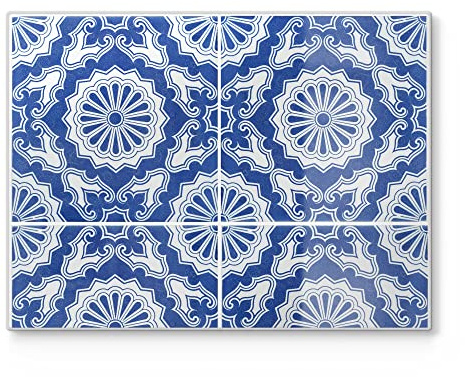DEQORI Schneidebrett aus Glas | groß 40x30 cm | Motiv Glasierte Keramikfliesen | Design Schneideplatte für Küche | Frühstücksbrett antibakteriell & rutschfest | Glasplatte & Servierplatte