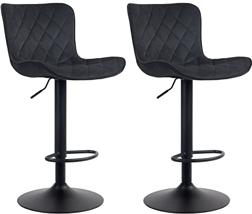 CLP 2er Set Barhocker Emma - Höhenverstellbare Barstühle - 360° Drehstühle Mit Rückenlehne Für Küche Und Bistro Farbe schwarz Material Samt