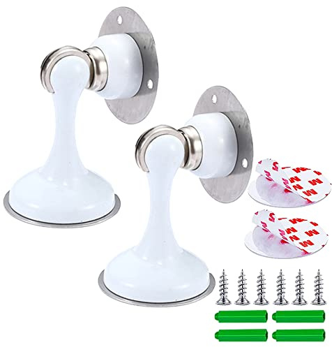 Edelstahl Magnet Türstopper Kit mit Klebstoffen & Schrauben Magnetischer Türschnäpper Türhalter Weiß Befestigungsmaterial für Boden oder Wand ohne Bohren, 2er Pack