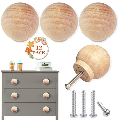 EureKaEr 12 pomos para muebles de madera, tiradores de cajones de madera, 40 x 30 mm, redondos de madera, pomos de armario para cómodas, tiradores de muebles de cocina, pomos de madera