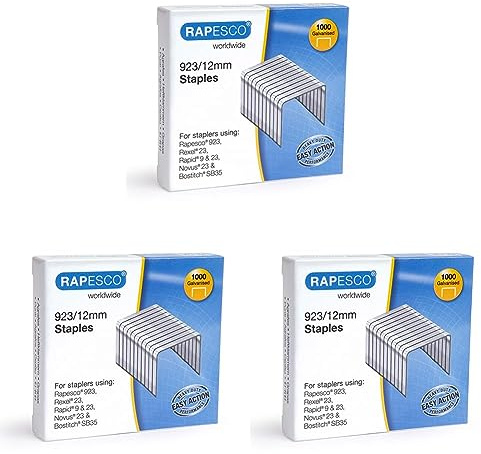 Rapesco 1238 923/12mm, Typ 23 verzinkte Heftklammern, 1000 Stück (Packung mit 3)