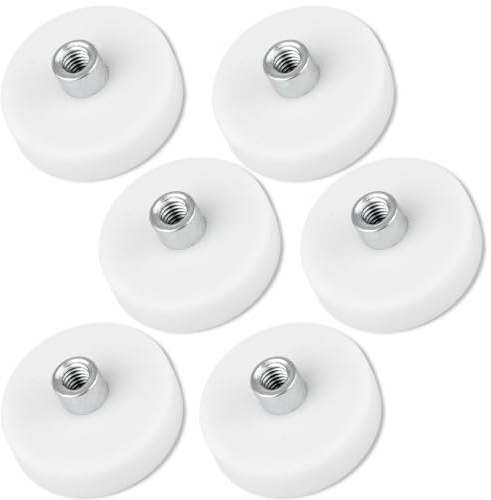 6 Neodym Magnete Gummiert D 22mm Rund Mit M4 Innengewinde 8KG Stark Zugkraft Topfmagnet Scheibe Mit Gewinde Bohrung Rund Weiß