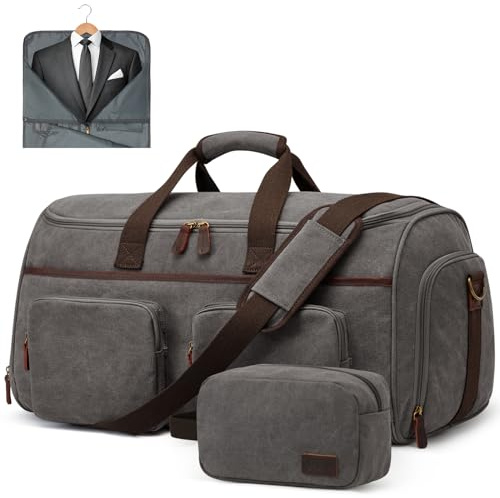 S-ZONE 50L Unisex 3-in-1 Umwandelbarer Kleidersack Canvas Kleidertasche Anzugtasche Carry On Garment Bag mit Kulturbeutel für Reisen Kurzurlaub Geschäftsreisen Aufbewahrung