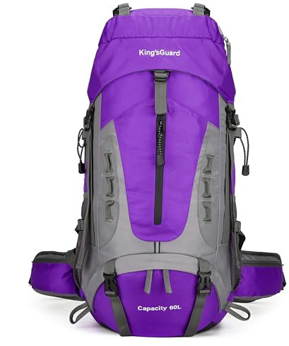 King'sGuard 60L Wanderrucksack, leicht, Camping-Rucksack mit Regenschutz, groß, wasserdicht, verstaubar, Outdoor-Rucksack, Violett, 60L, Reiserucksäcke