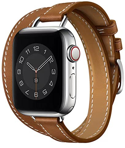 HEYOZURY Bracelet de montre de rechange pour femme, en cuir, étroit, double tour, compatible avec Apple Watch Series 10, 9, 8, 7, SE, 6, 5, 4, 3, 2, 1 de 45 mm, 46 mm, 44 mm, 40 mm, 41 mm, 49 mm
