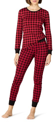 Amazon Essentials Ensemble de Pyjama en Coton Coupe Ajustée (Grande Taille Disponible) Femme, Rouge Cerise/Noir Carreau Buffalo Classique, S