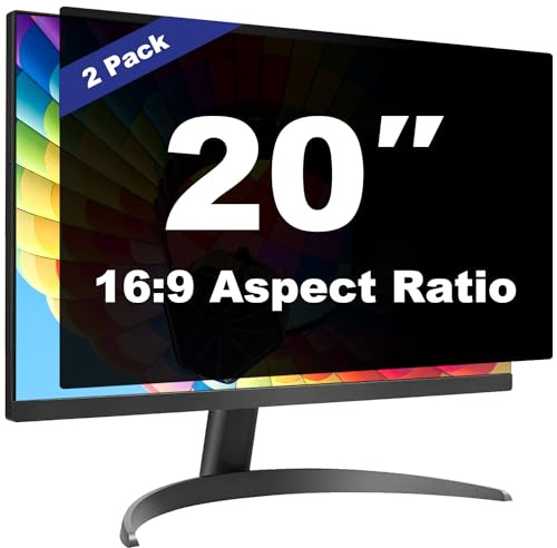 Pozlle 20 Inch Computer Privacy Screen Filter for 16:9 Widescreen Desktop Monitor-Anti-Glare，Anti-Scratch，Data Confidentiality Shield ，Detachable privacy Screen Protector Film【2 Pack】