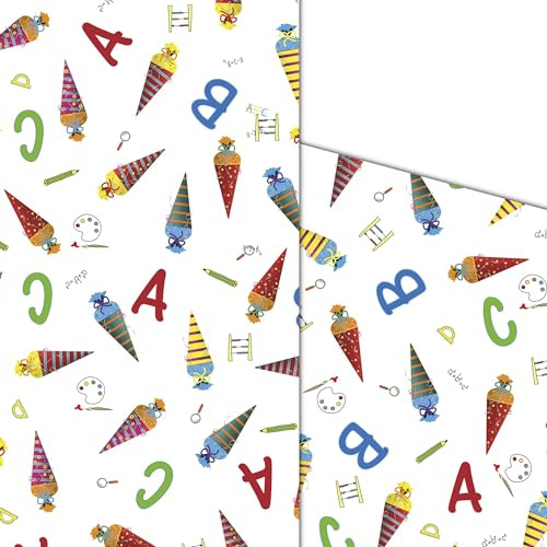 FROINDS Geschenkpapier Einschulung 5 große Bögen DIN A2 42 x 59cm - Zuckertüte Schultüte - Geschenk Schuleinführung Schulbeginn für Kinder Mädchen Jungen