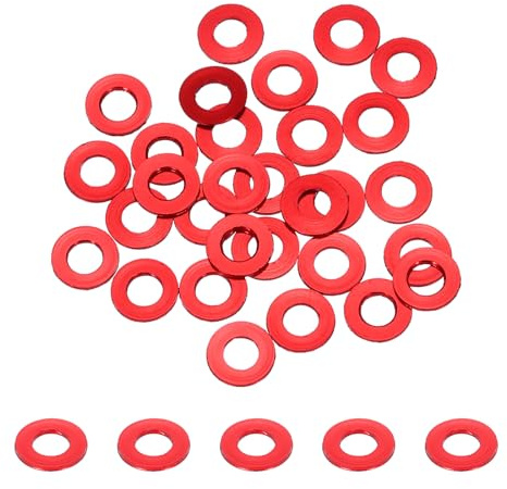 QUARKZMAN 30 Pièces Rondelles Metal M3, Rondelles Plates M3 x 6 mm, Rondelle en Alliage d'Aluminium, Épaississement, pour Vis et écrous, gonds de Porte, Pièces de Modèles Rc, Rouge