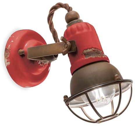 Licht-Erlebnisse Wandleuchte Vintage Design B: 9 cm klein verstellbar Handarbeit Keramik Metall Rot Shabby Antik Rostbraun E14 Wandspot Küche Wandlampe Wohnzimmer