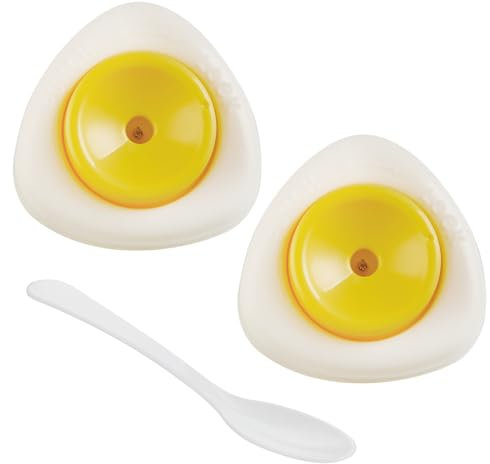 Eipicker, tagliauova, utensile da cucina per uova sode, semplice tagliuova, con ago retrattile e affilato, 2 pezzi, giallo chiaro, con cucchiaio, incluso