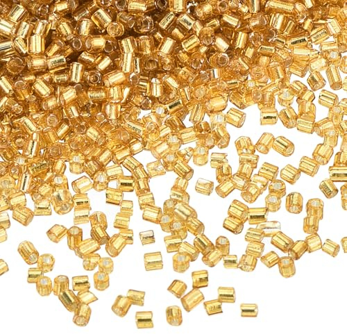 sourcing map 1400Pcs Glass Bugle Beads, 1.5x1.5mm Tube Mini Loose Glass Seed Spacer Bead for DIY Earrings Necklaces Bracelets Jewelry Making (Silver-Gold)