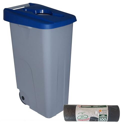 WELL HOME MOBILIARIO & DECORACIÓN Contenedor Abierto 85L Azul H.76cm + Rollo 10 bolsas de basura 100L