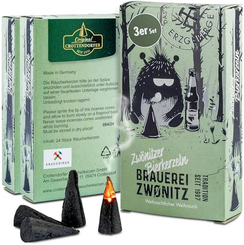 Brauerei Zwönitz 3er Set Zwönitzer Bierkerzeln - Räucherkerzen für Räuchermännchen je 24 STK. Weihnachtlicher Weihrauch würzig & aromatisch/Weihrauch Räucherkegel/Rauchkerzen mit Weihnachtsduft