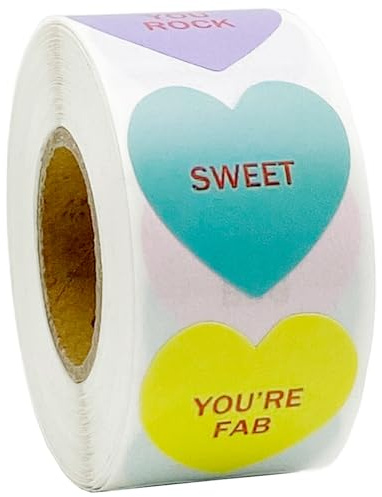 500PCS Heart Stickers for Kids, Valentine Candy Hearts Stickers, Valentines Day Stickers Roll, Valentine's Day Labels for Candy Conversation Hearts Valentines Classrooms Cards Heart Envelope Seals