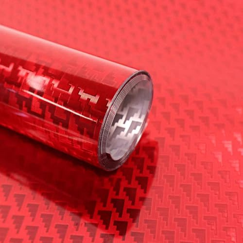 PVUEL Red Carbon Fiber Vinyl Wrap, High Gloss Car Wrap Film, Forged Chrome Aircraft Pattern Auto Interior Stickers Sheets Films Wraps, Bubble-Free for DIY Use 1ft x 5ft