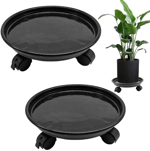 XIAONAN Pflanzenroller 2X Blumenroller 30CM,Palette mit Vier Rädern,Rollbrett Pflanzen,Blumentopf Untersetzer mit Rollen 40kg Tragkraft (Schwarz)