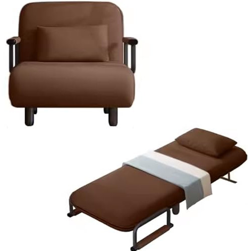 WXQZHF Tragbares Klappbett für Erwachsene, Eisenrahmenunterstützung, klappbares Schlafsofa, Couch mit Kissen, DREI Typen, einfach zu montieren, Länge 190 cm (braun)