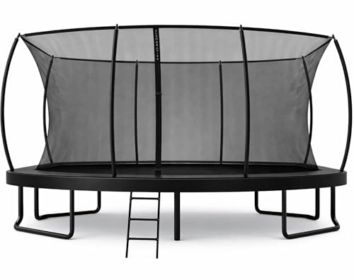 Zero Gravity Trampolin Outdoor oval, TÜV GS geprüft, Komplettset inkl. Leiter, Aufbauvideo, Outdoor Trampolin für Kinder & Erwachsene mit innenliegendem Sicherheitsnetz (Schwarz, 457x305cm)