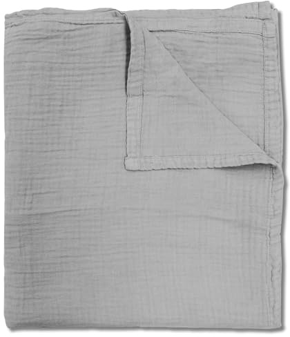 Sleezzz Musselin Decke, 150 x 200 cm, Leichte Sommerdecke aus 100% Baumwolle, Waschbar (Grau)