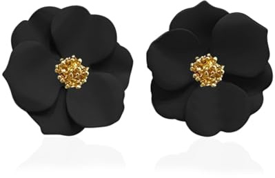 LEEQBCR 1 Paar Ohrringe Damen Mädchen Blumen Tropfen Matte Metal Ohrringe Boho Vintage Blütenblatt Modeschmuck Geschenke Zubehör, Schwarz