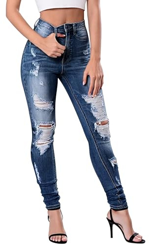 Fengbay High Waist Jeans for Women,Stretch Skinny Ripped Jeans Denim Pants | Ladies Trendy Butt Lift Slim Fit Jeans,Soft Stretch Cotton Denim,Machine Washable for Daily Casual Wear