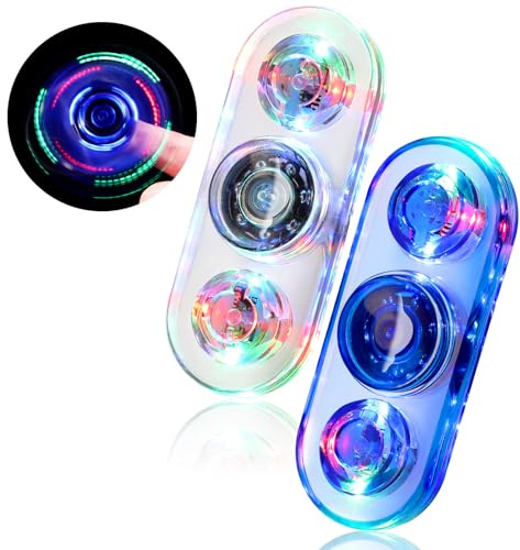 SCIONE Lot de 2 Fidget Spinners LED pour Enfants & Adultes–Toupie Lumineuse Anti-Stress, Jouet sensoriel avec 3modes, Brillant dans Le Noir. Idéal pour Les fêtes et Cadeaux d'anniversaire Blanc-Bleu