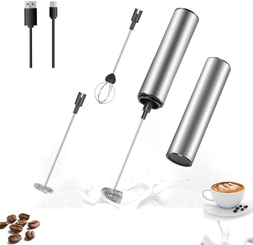 Mousseur à Lait électrique, Mousseur à Lait en Acier Inoxydable,Mousseur de Lait électrique fonctionnant, Fouet mousseur électrique à Main pour matcha, cappuccino, chocolat chaud, agitateur café