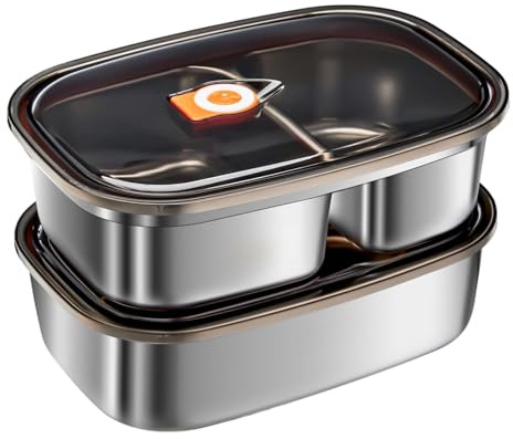 CAIEJSAEN 2er Pack Brotdose Edelstahl Kinder, Lunchbox Erwachsene aus 316 Edelstahl, Tragbare Bento Box für Mikrowellen und SpüLmaschinenfest, Brotdose für Schule und Arbeit, 1.2L+1.7L