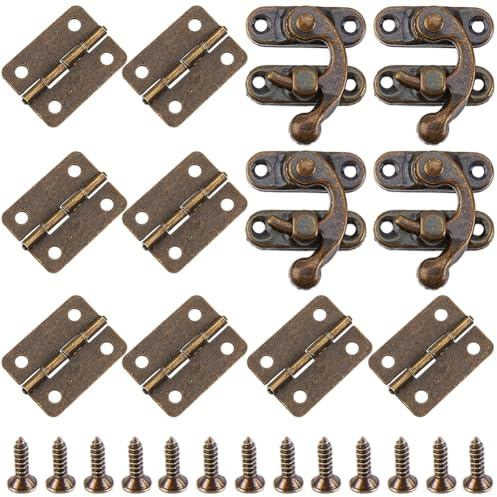 CALFOVERA 4 Set Kleine Scharniere Für Holzboxen Antikbronze Rechts Mit Schnappverschluss Mini Schwenkarm Verschluss Inklusive Scharnieren Und Schrauben Für Wein Und Schmuckkästchen Geschenkkisten