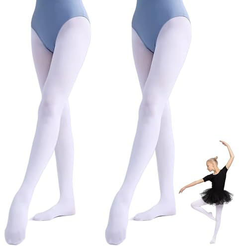 VINZOR - 2 piezas de ropa de ballet para niña de 5 a 9 años - Medias blancas para mujer - Medias de baile para mujer - Medias de ballet para niña - Balette - Para alturas de 100-130 centímetros