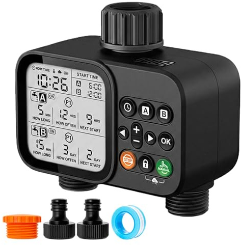 Ordinateur D'irrigation 2 Sorties, Programmateur Arrosage Étanche Ip54, Automatique Minuteur Arrosage avec Retard De Pluie Et Grand Écran LCD, Minuterie De Jardin Programmable pour Jardin, Pelouse