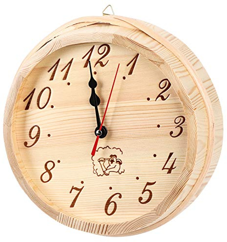 Aqur2020 Wood Round Wall Clock, Rust Proof Sauna Timer with Design for Home Office Decor