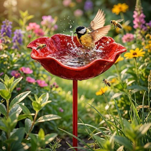 Bienentränke für den Garten, Garten Bienenbad, Dekorativer Metall Gartenstecker, Insektentränke für Bienen und Schmetterlinge, Vogeltränke und Futterschale, Für Rasen, Outdoor Gartendeko