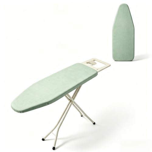 Rivestimento per asse da stiro, 135 x 56 cm, rivestimento in cotone con imbottitura in schiuma, bordo elastico, per assi da stiro larghi, adatto per ferro da stiro a vapore (verde chiaro)