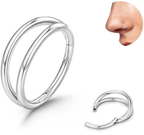 Titanium Double Hoop Nose Ring 20G 18G Gold Silver Black Nose Rings for Women Men Hypoallergenic 6mm 7/8/9mm Nose Nostril Septum Cartilage Helix Daith Conch Rock Piercing Jewelry