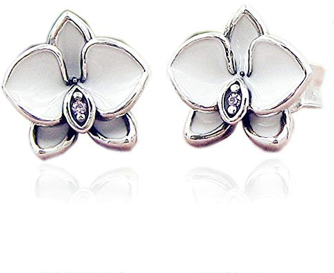 PANDOCCI 2017 Summer New White Orchids Stud Earrings Authentic 925 Sterling Silver for Women Fashion Jewelry