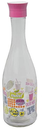 Hogar y Mas Botella Cristal 1L, Botellas Transparentes para Agua, Leche, Zumo, Bebidas 1000 ml. Botella Decorativa Diseño Original 31,5 cm