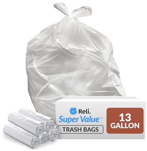 Reli. 13 Gallon Trash Bags (250 Count) Clear Trash Bags 13 Gallon - Recycling Clear Can Liners 13 Gallon - 16 Gallon Tall Kitchen Garbage Bags (13 Gal)