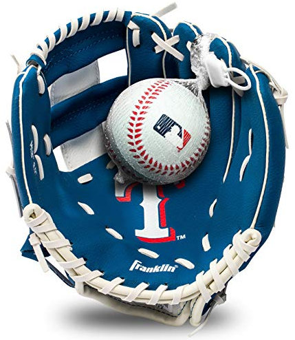 Franklin Sports MLB Youth Teeball Glove and Ball Set - Kids Texas Rangers Baseball and Teeball Glove and Ball - Perfect First Kids Glove - 9.5