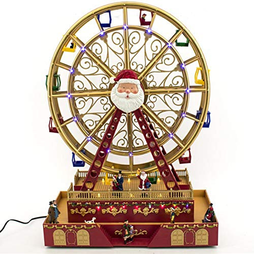 Natale Villaggio Grande Ruota Panoramica con Movimento, Luci e Musica Luna Park Scenario Paesaggio Natalizio Parco Giochi Carillon con luci Musicale Giostrina Dimensioni altezza 45 x 37 x 21 cm