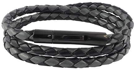 König Design Lederkette Lederband Leder-Armband 4 mm Herren Halskette Schwarz Grau 60 cm lang mit Hebeldruck-Verschluss Schwarz geflochten